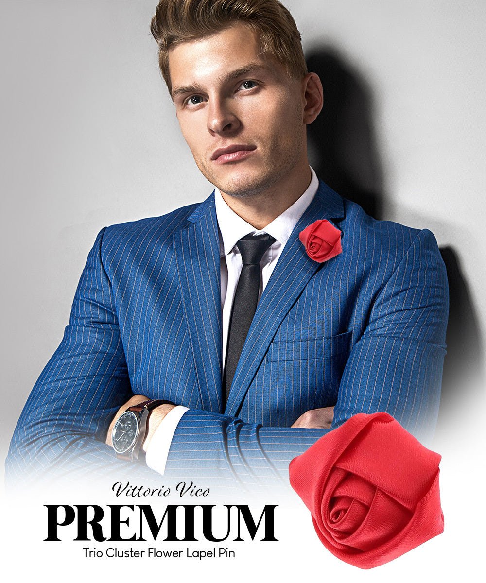 Vittorio Vico Unisex Satin Rose Bud Flower Lapel Pin - Suits You Sir - Red -