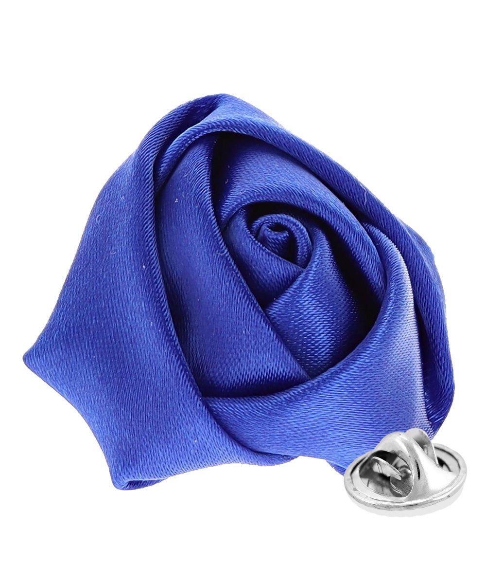 Vittorio Vico Unisex Satin Rose Bud Flower Lapel Pin - Suits You Sir - Royal Blue -