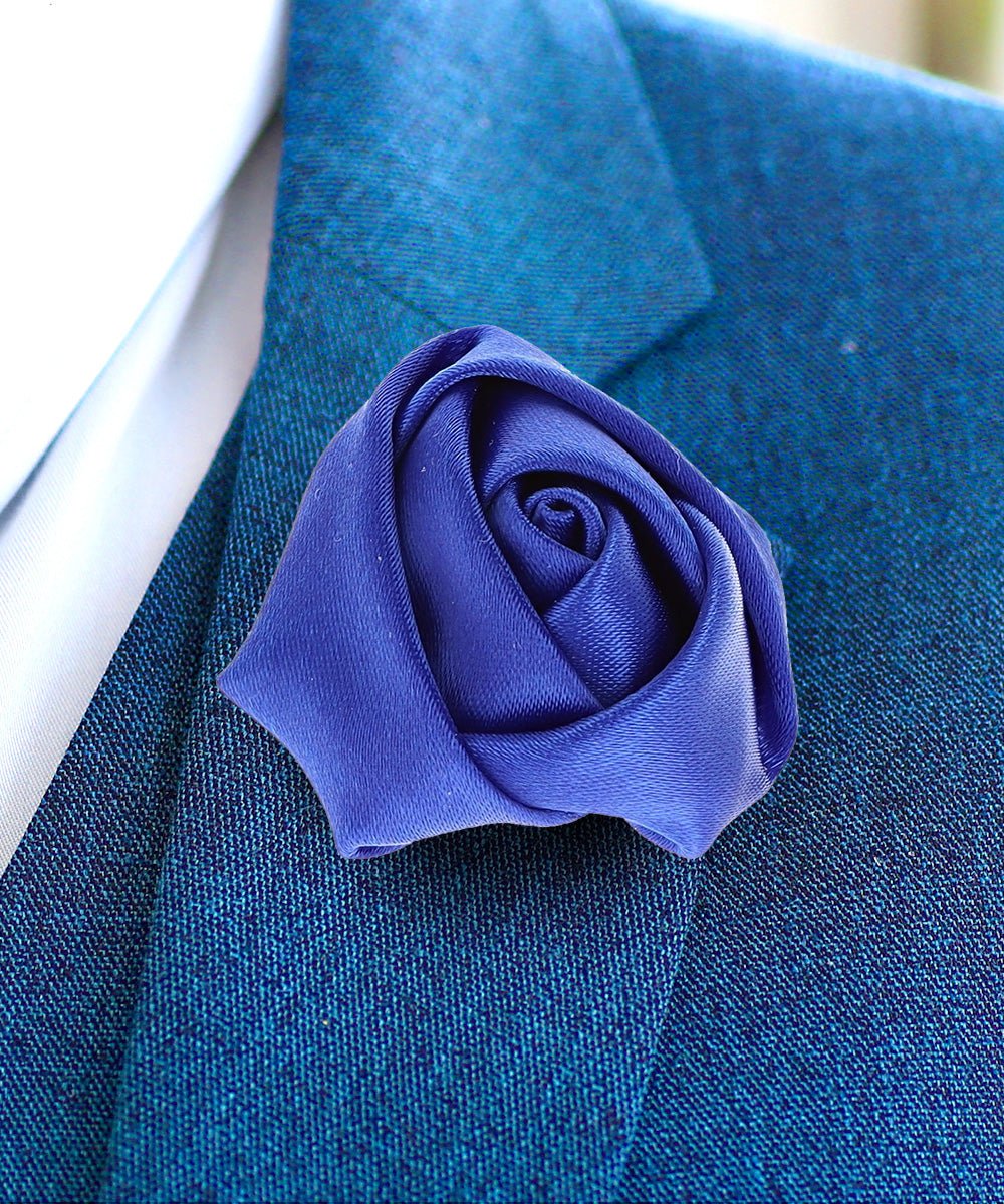 Vittorio Vico Unisex Satin Rose Bud Flower Lapel Pin - Suits You Sir - Royal Blue -