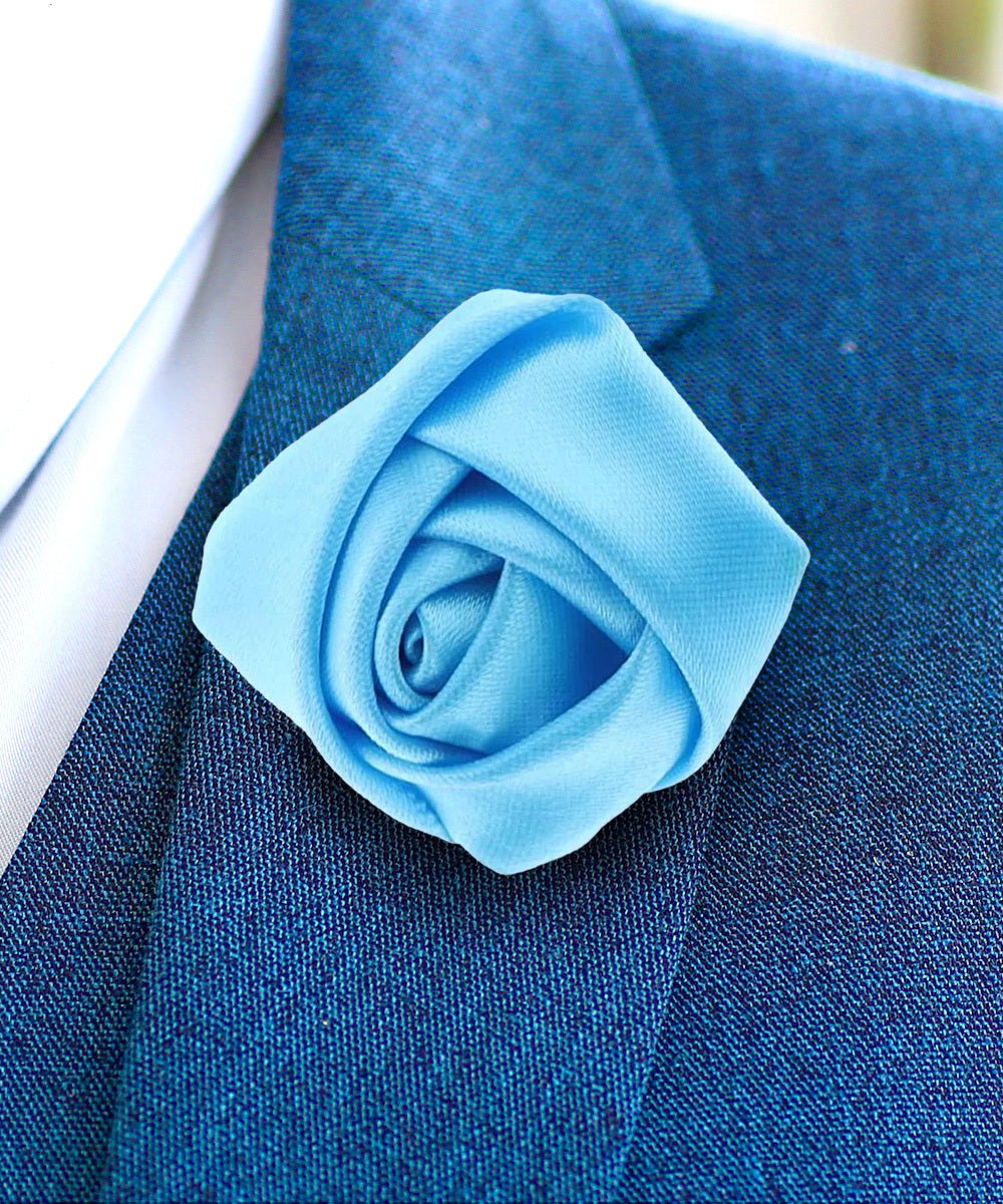 Vittorio Vico Unisex Satin Rose Bud Flower Lapel Pin - Suits You Sir - Turquoise -