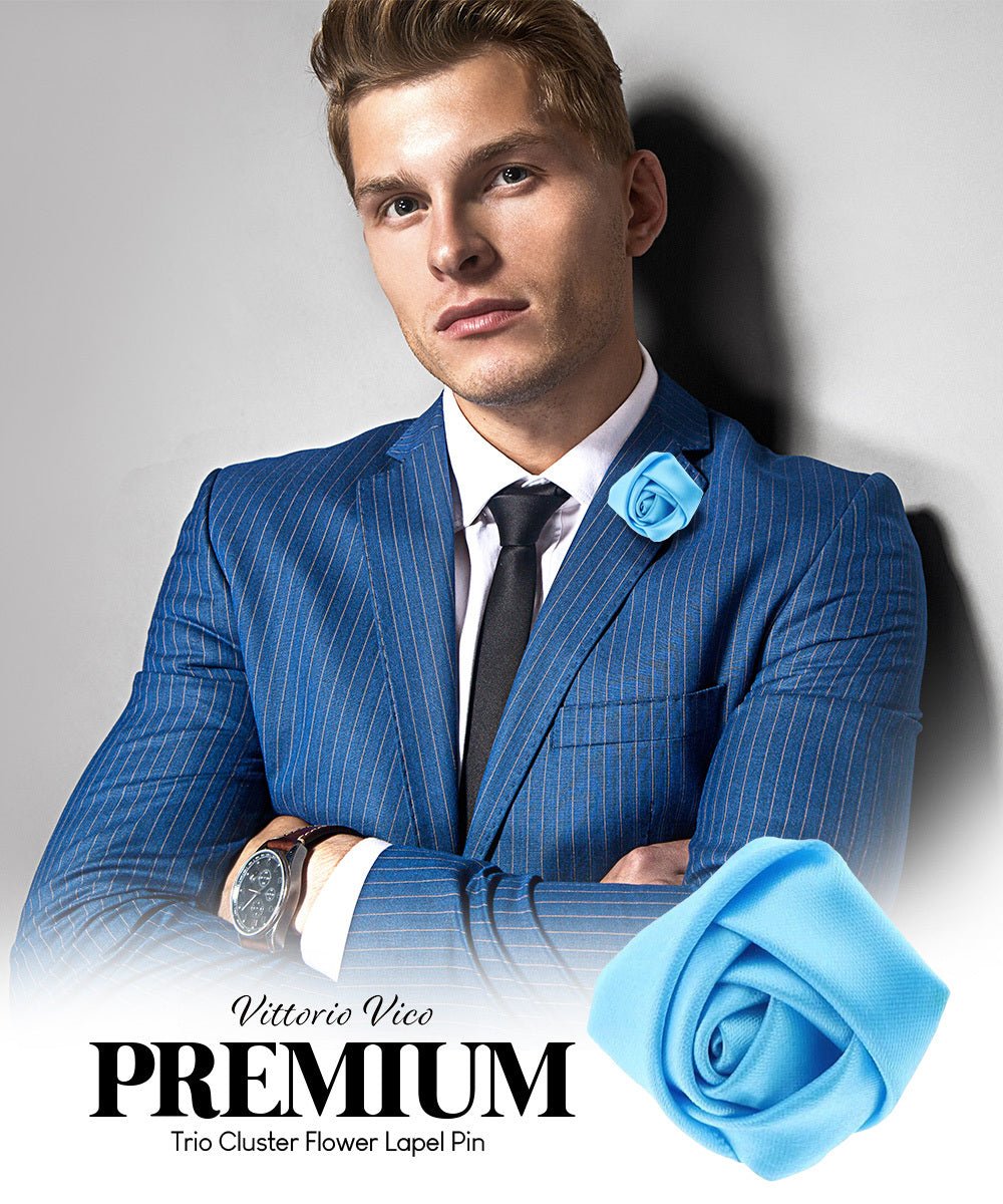 Vittorio Vico Unisex Satin Rose Bud Flower Lapel Pin - Suits You Sir - Turquoise -