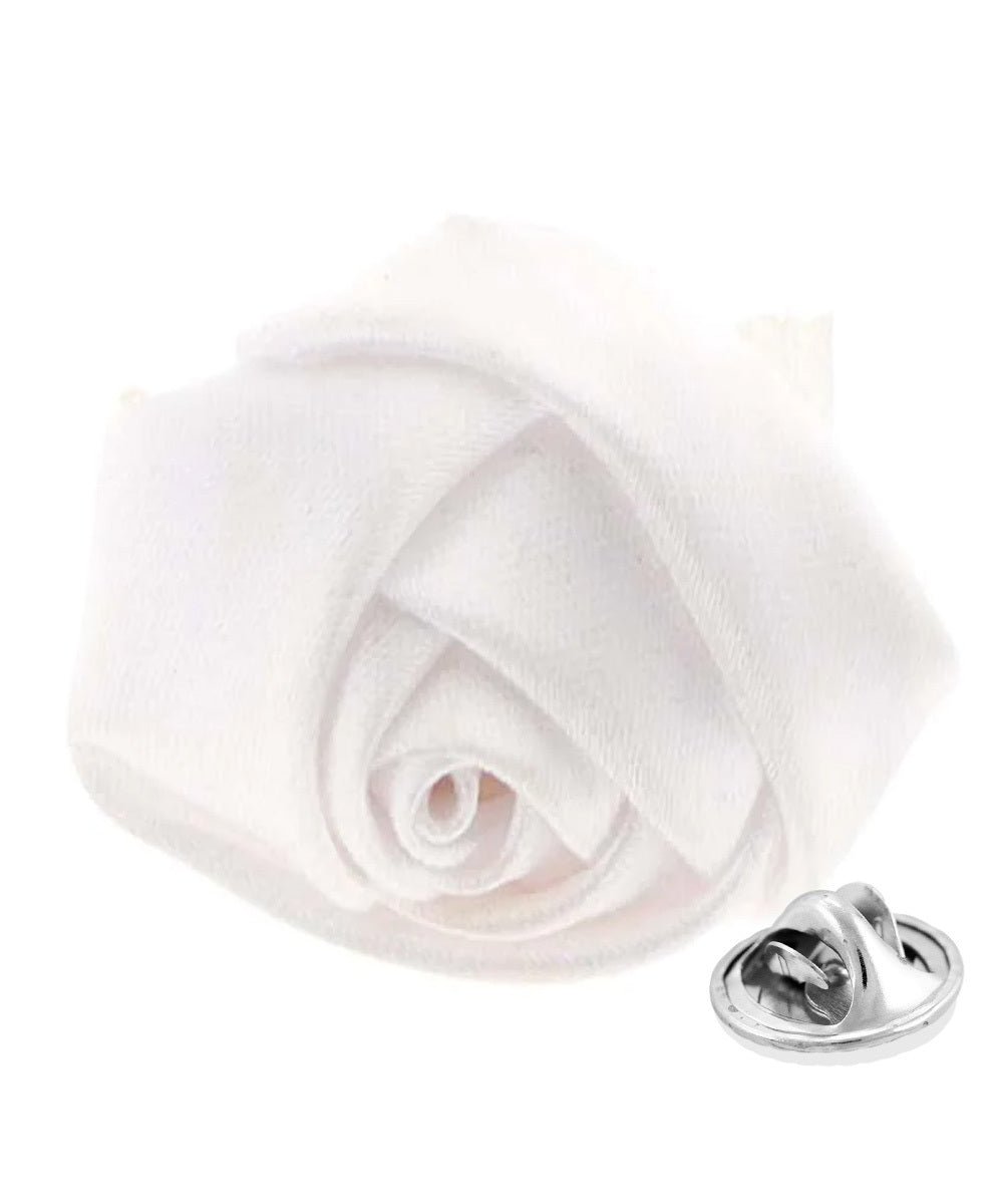 Vittorio Vico Unisex Satin Rose Bud Flower Lapel Pin - Suits You Sir - White -