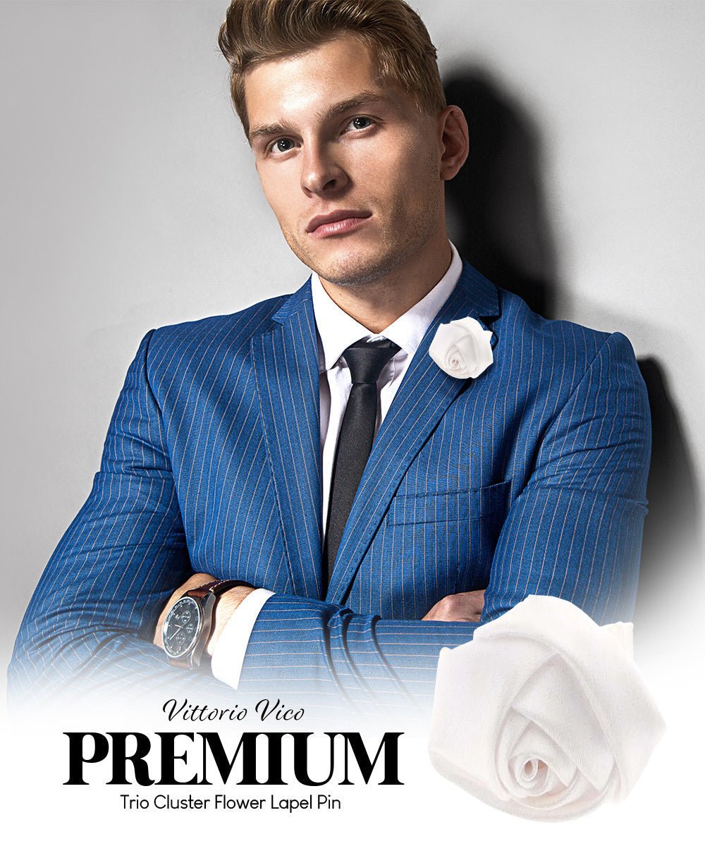 Vittorio Vico Unisex Satin Rose Bud Flower Lapel Pin - Suits You Sir - White -