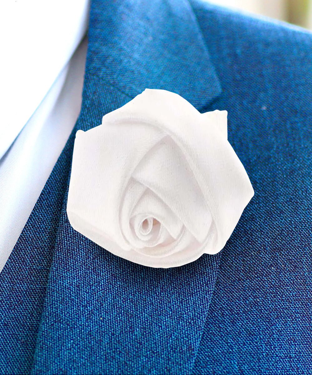 Vittorio Vico Unisex Satin Rose Bud Flower Lapel Pin - Suits You Sir - White -