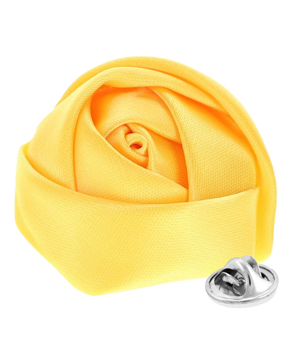 Vittorio Vico Unisex Satin Rose Bud Flower Lapel Pin - Suits You Sir - Yellow -