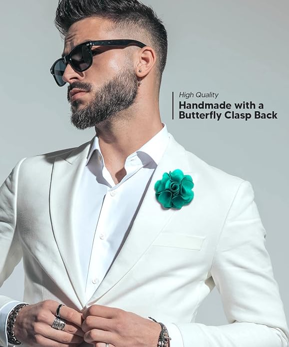 Vittorio Vico Unisex Satin Solid Flower Lapel Pin - Suits You Sir - Aqua -