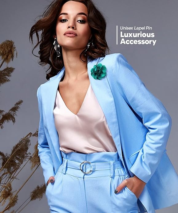 Vittorio Vico Unisex Satin Solid Flower Lapel Pin - Suits You Sir - Aqua -