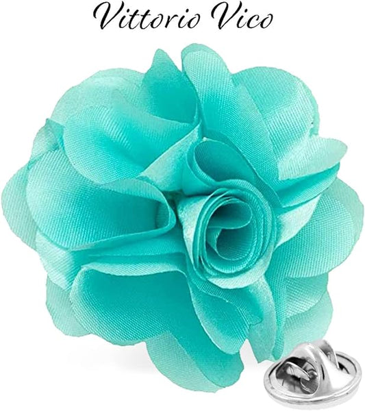 Vittorio Vico Unisex Satin Solid Flower Lapel Pin - Suits You Sir - Aqua -