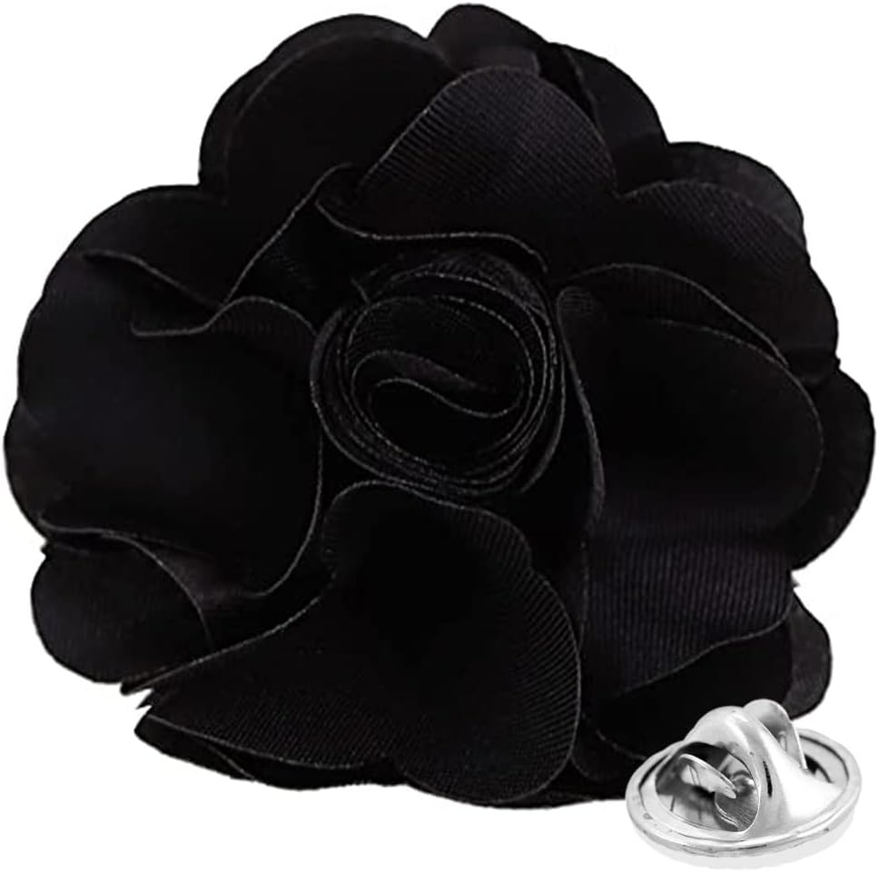 Vittorio Vico Unisex Satin Solid Flower Lapel Pin - Suits You Sir - Black -