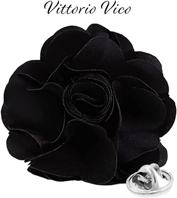 Vittorio Vico Unisex Satin Solid Flower Lapel Pin - Suits You Sir - Black -