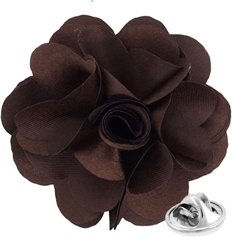 Vittorio Vico Unisex Satin Solid Flower Lapel Pin - Suits You Sir - Brown -