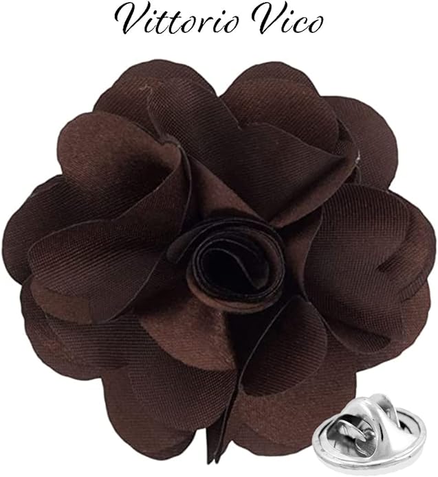 Vittorio Vico Unisex Satin Solid Flower Lapel Pin - Suits You Sir - Brown -