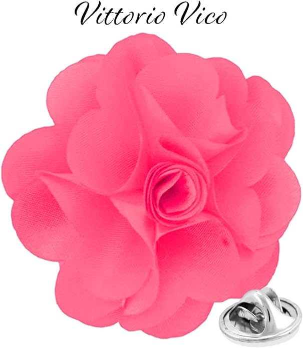 Vittorio Vico Unisex Satin Solid Flower Lapel Pin - Suits You Sir - Bubblegum Pink -