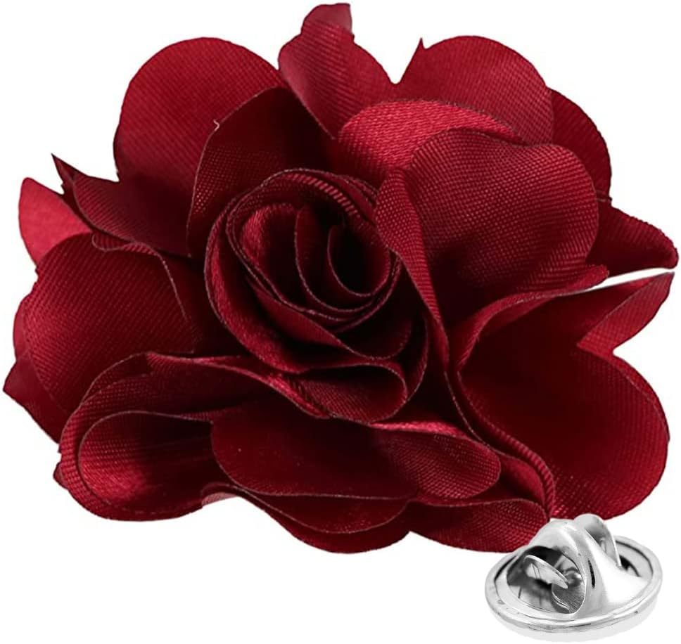 Vittorio Vico Unisex Satin Solid Flower Lapel Pin - Suits You Sir - Burgundy -