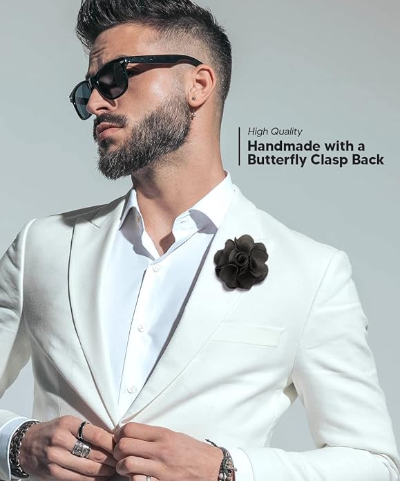 Vittorio Vico Unisex Satin Solid Flower Lapel Pin - Suits You Sir - Charcoal -