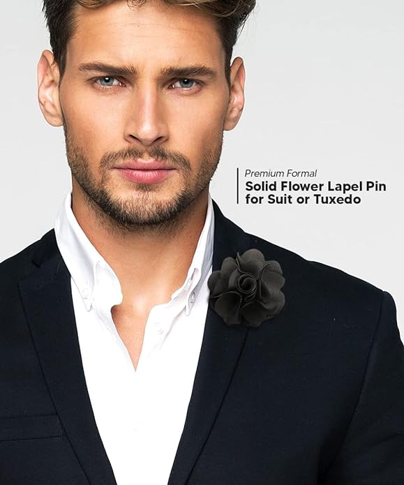Vittorio Vico Unisex Satin Solid Flower Lapel Pin - Suits You Sir - Charcoal -
