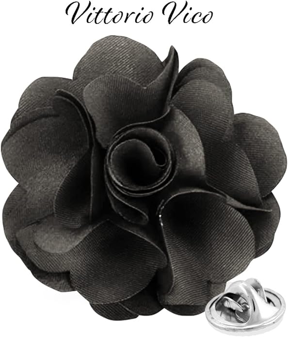 Vittorio Vico Unisex Satin Solid Flower Lapel Pin - Suits You Sir - Charcoal -
