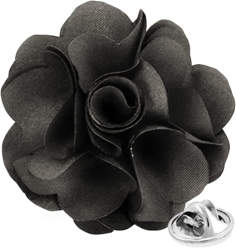 Vittorio Vico Unisex Satin Solid Flower Lapel Pin - Suits You Sir - Charcoal -