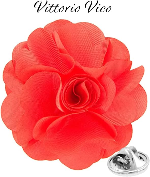 Vittorio Vico Unisex Satin Solid Flower Lapel Pin - Suits You Sir - Coral -