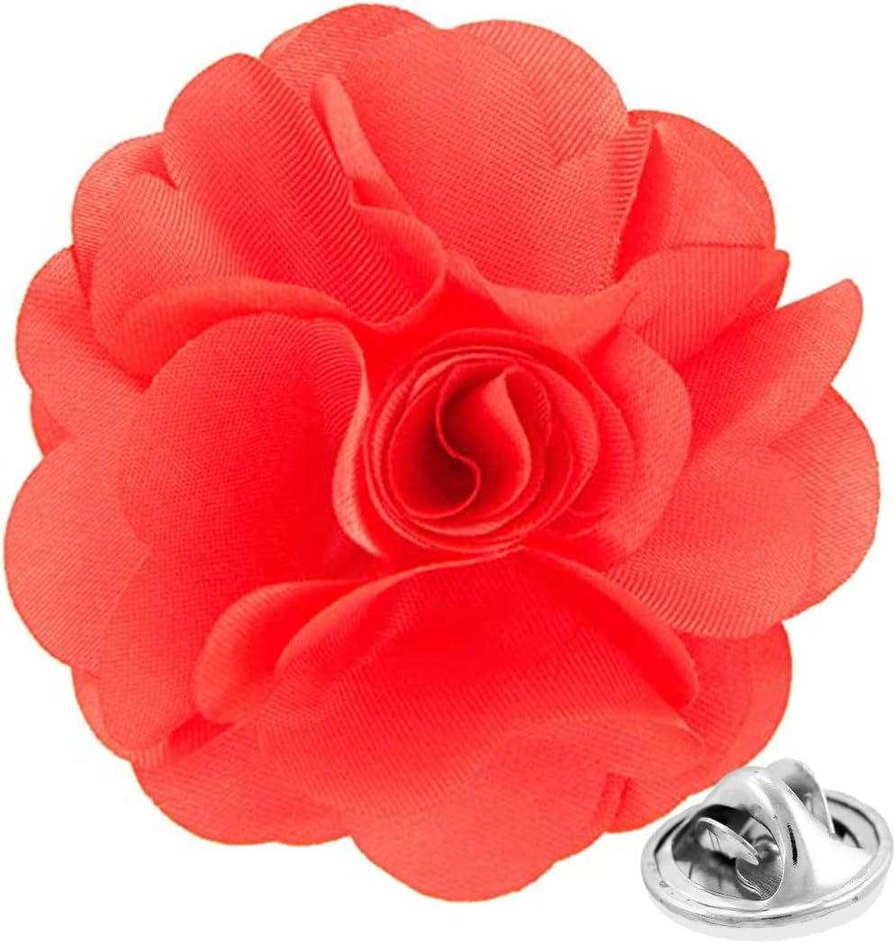Vittorio Vico Unisex Satin Solid Flower Lapel Pin - Suits You Sir - Coral -