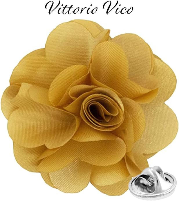 Vittorio Vico Unisex Satin Solid Flower Lapel Pin - Suits You Sir - Gold -