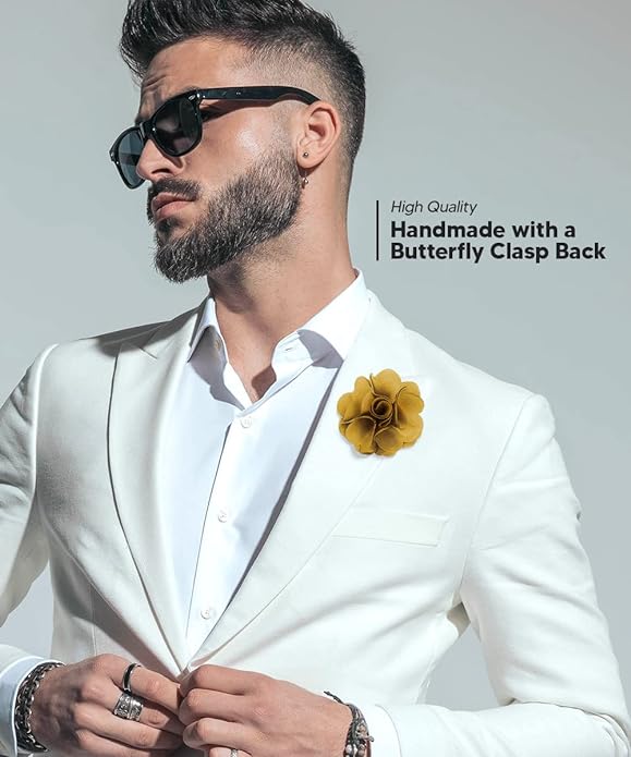 Vittorio Vico Unisex Satin Solid Flower Lapel Pin - Suits You Sir - Gold -