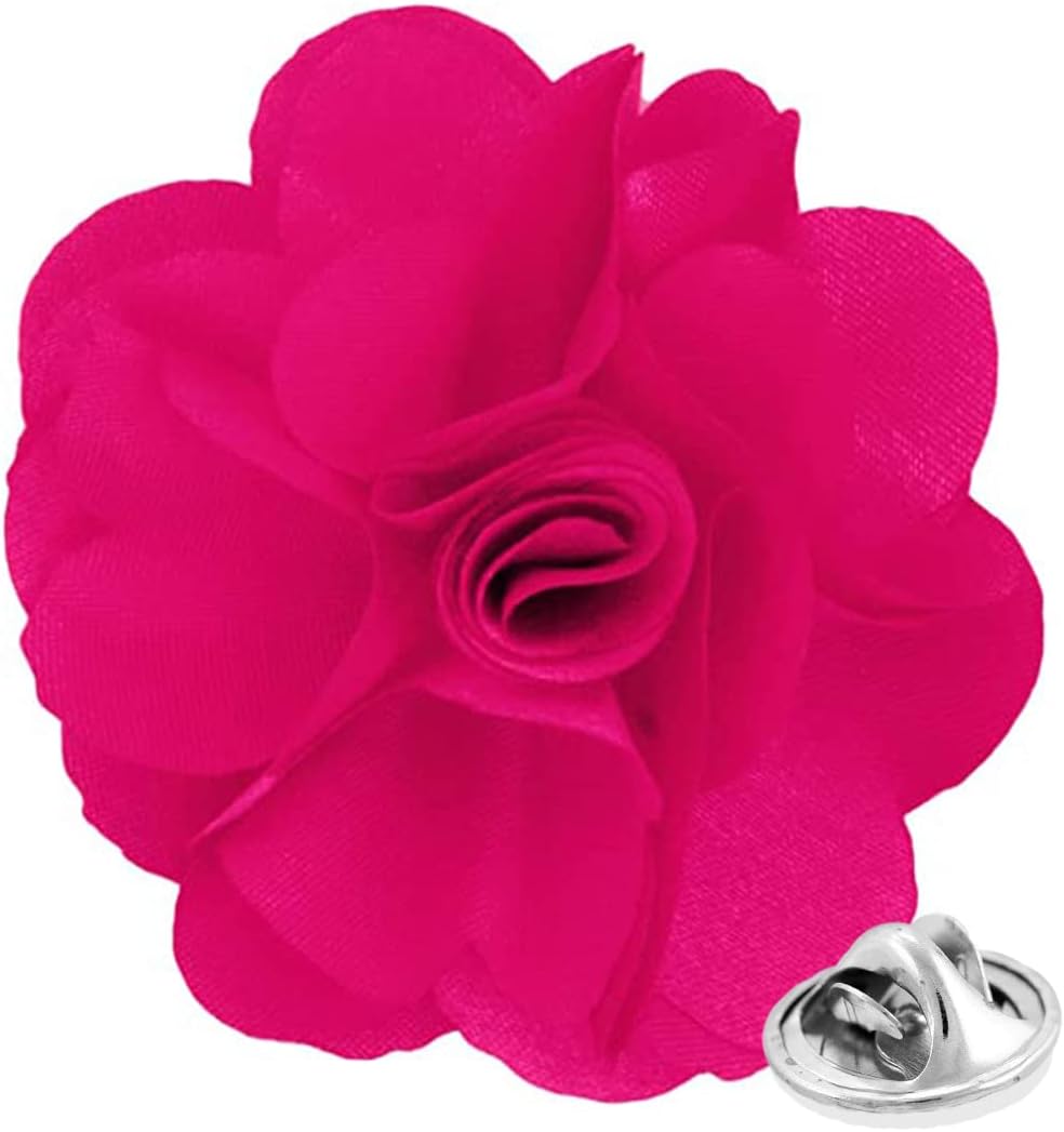 Vittorio Vico Unisex Satin Solid Flower Lapel Pin - Suits You Sir - Hot Pink -
