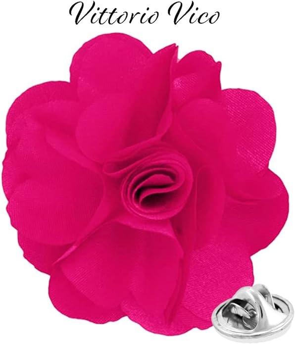 Vittorio Vico Unisex Satin Solid Flower Lapel Pin - Suits You Sir - Hot Pink -