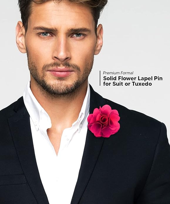 Vittorio Vico Unisex Satin Solid Flower Lapel Pin - Suits You Sir - Hot Pink -
