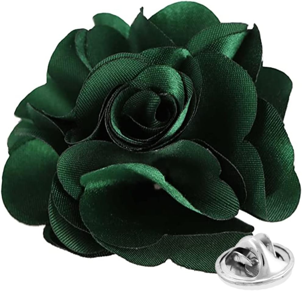 Vittorio Vico Unisex Satin Solid Flower Lapel Pin - Suits You Sir - Hunter Green -