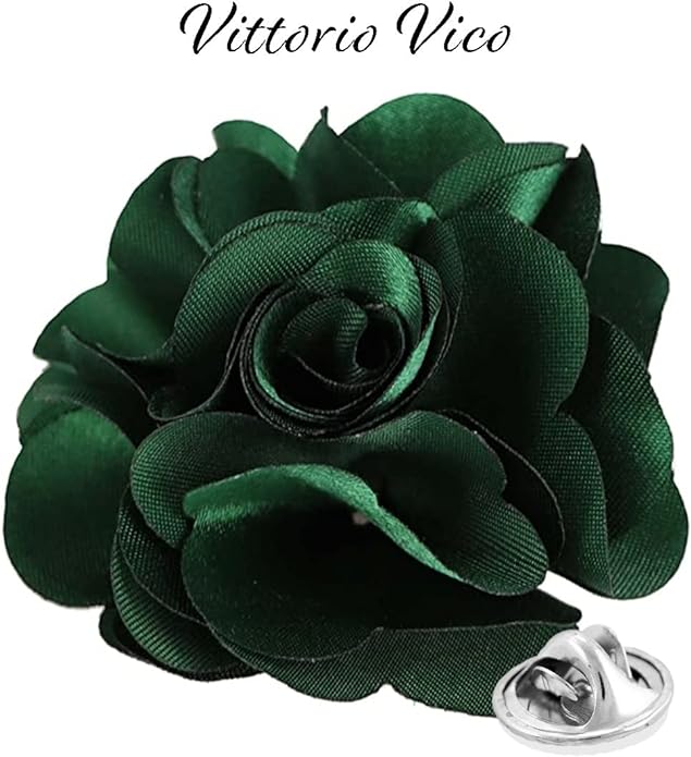 Vittorio Vico Unisex Satin Solid Flower Lapel Pin - Suits You Sir - Hunter Green -