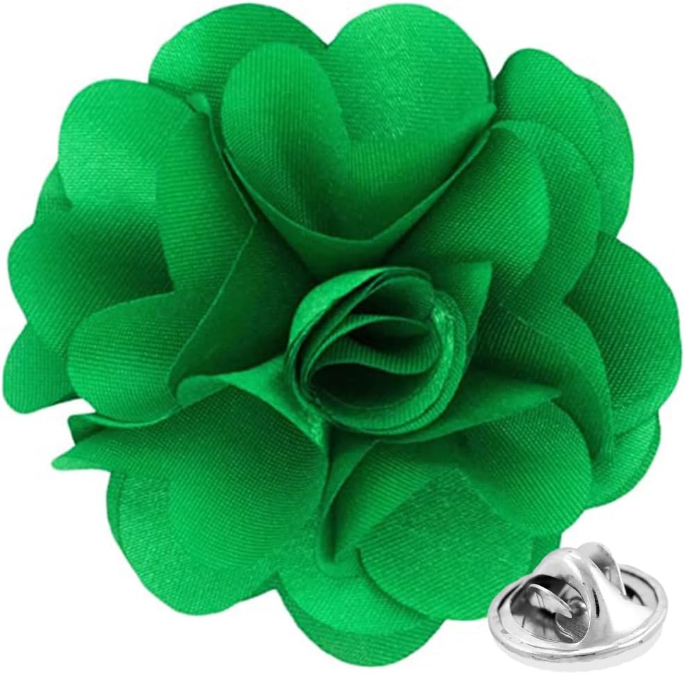 Vittorio Vico Unisex Satin Solid Flower Lapel Pin - Suits You Sir - Kelly Green -