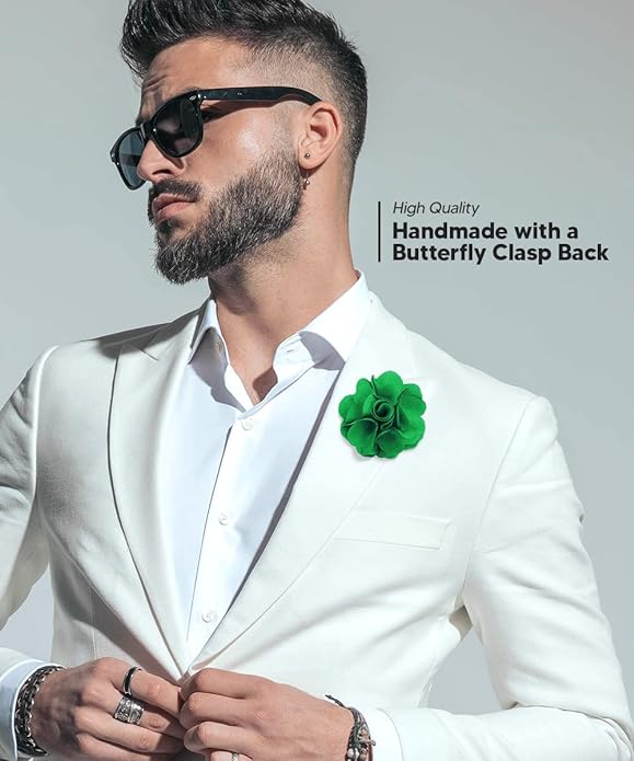 Vittorio Vico Unisex Satin Solid Flower Lapel Pin - Suits You Sir - Kelly Green -