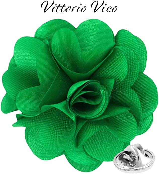 Vittorio Vico Unisex Satin Solid Flower Lapel Pin - Suits You Sir - Kelly Green -
