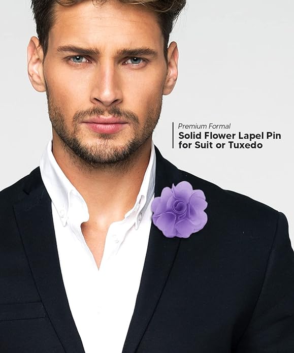 Vittorio Vico Unisex Satin Solid Flower Lapel Pin - Suits You Sir - Lavender -