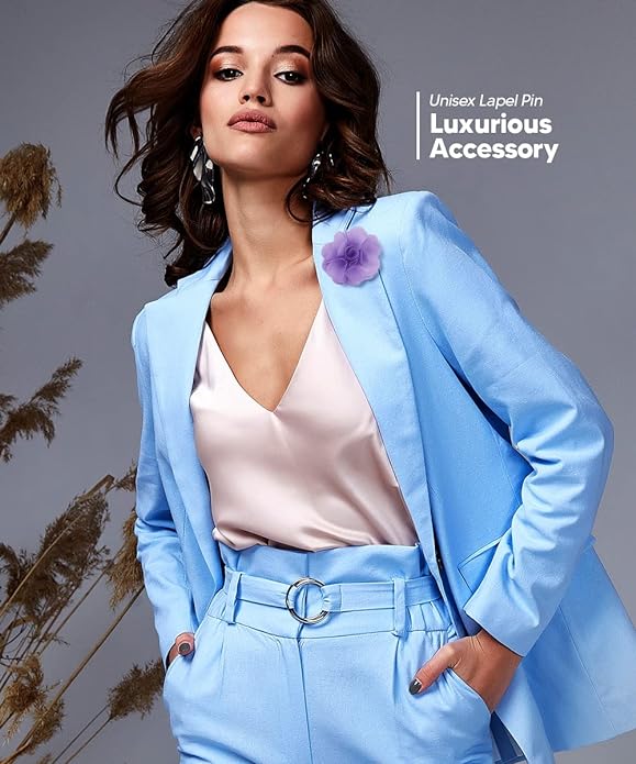 Vittorio Vico Unisex Satin Solid Flower Lapel Pin - Suits You Sir - Lavender -