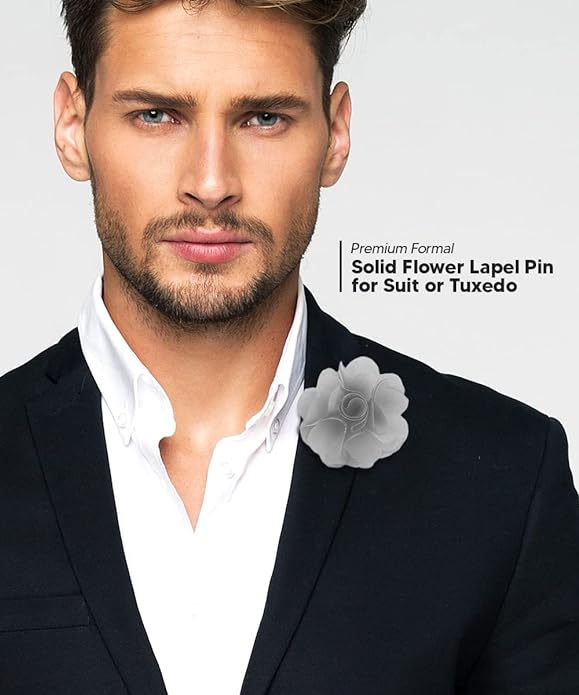 Vittorio Vico Unisex Satin Solid Flower Lapel Pin - Suits You Sir - Light Silver -