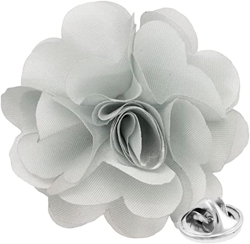 Vittorio Vico Unisex Satin Solid Flower Lapel Pin - Suits You Sir - Light Silver -