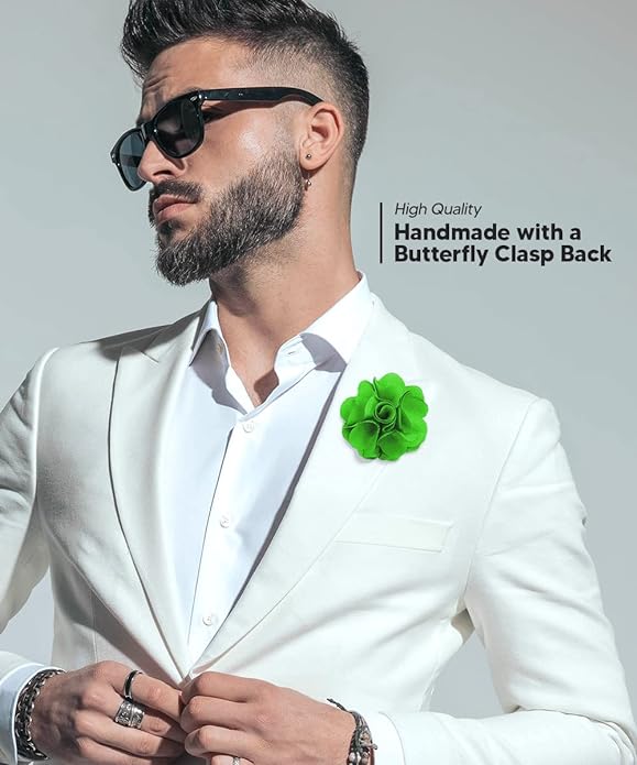 Vittorio Vico Unisex Satin Solid Flower Lapel Pin - Suits You Sir - Lime Green -