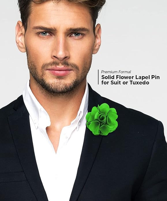 Vittorio Vico Unisex Satin Solid Flower Lapel Pin - Suits You Sir - Lime Green -