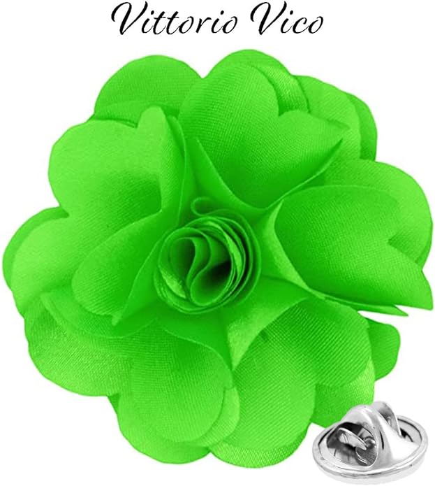 Vittorio Vico Unisex Satin Solid Flower Lapel Pin - Suits You Sir - Lime Green -