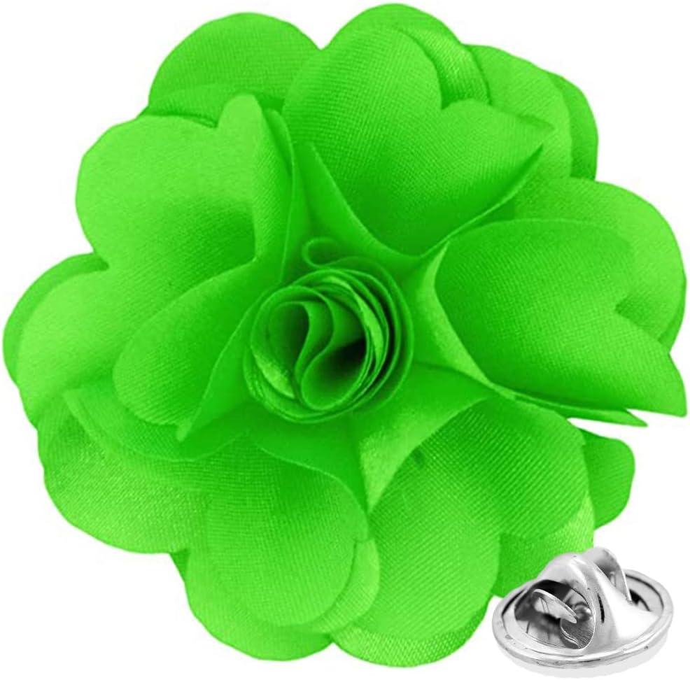 Vittorio Vico Unisex Satin Solid Flower Lapel Pin - Suits You Sir - Lime Green -