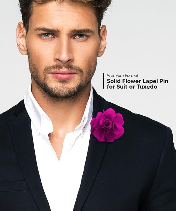Vittorio Vico Unisex Satin Solid Flower Lapel Pin - Suits You Sir - Magenta -