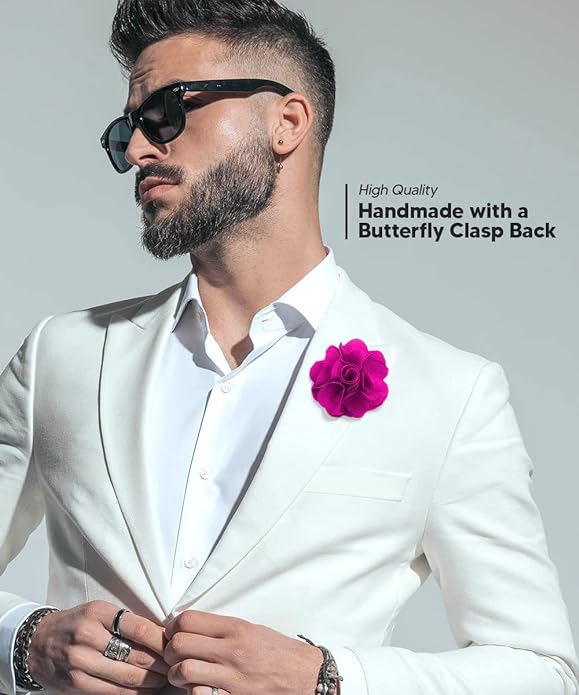 Vittorio Vico Unisex Satin Solid Flower Lapel Pin - Suits You Sir - Magenta -