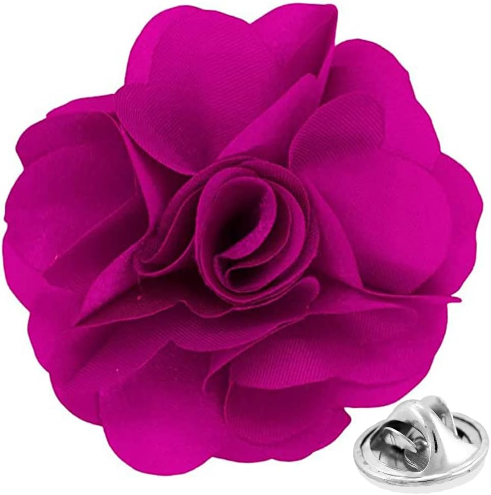 Vittorio Vico Unisex Satin Solid Flower Lapel Pin - Suits You Sir - Magenta -