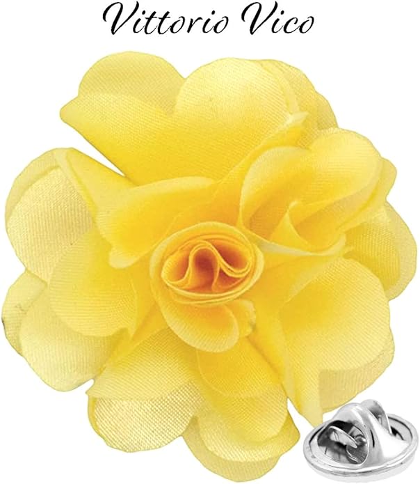Vittorio Vico Unisex Satin Solid Flower Lapel Pin - Suits You Sir - Maize -