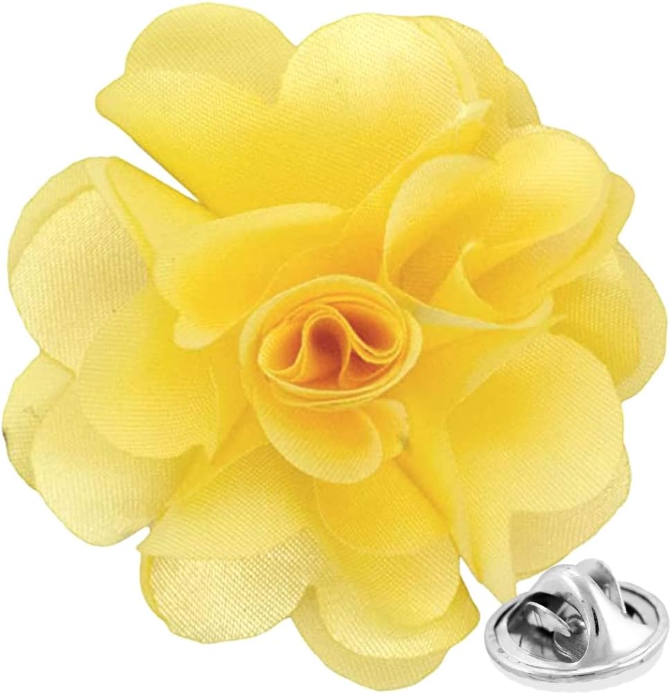 Vittorio Vico Unisex Satin Solid Flower Lapel Pin - Suits You Sir - Maize -