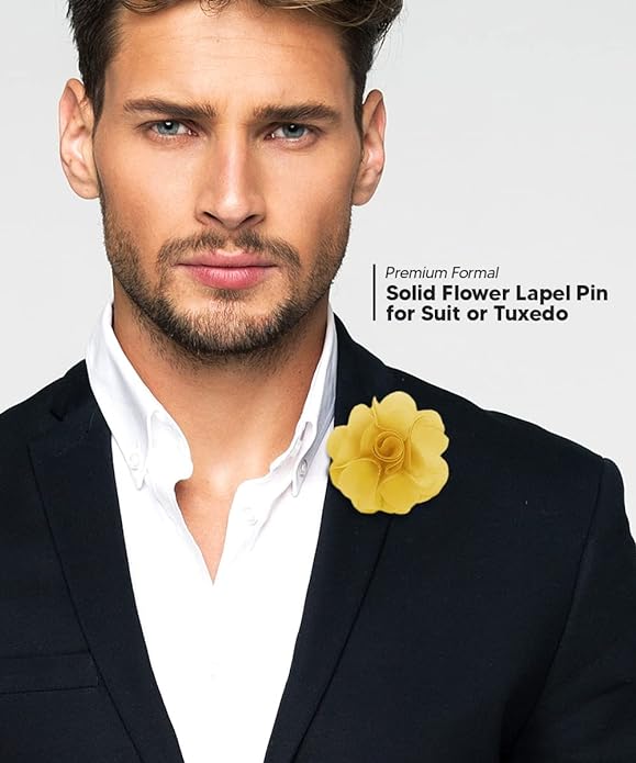 Vittorio Vico Unisex Satin Solid Flower Lapel Pin - Suits You Sir - Maize -