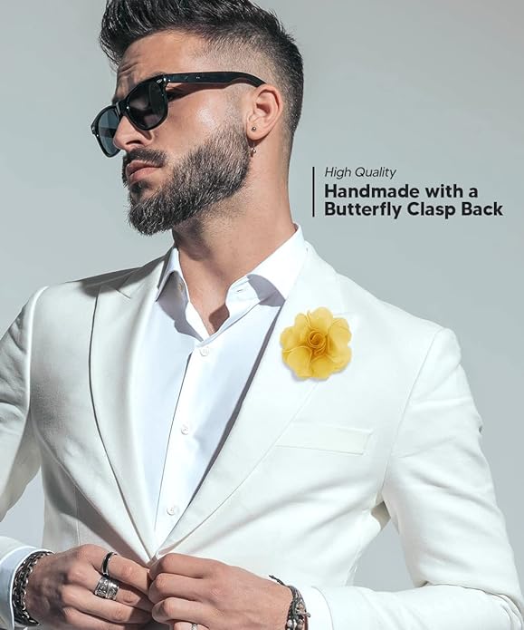 Vittorio Vico Unisex Satin Solid Flower Lapel Pin - Suits You Sir - Maize -
