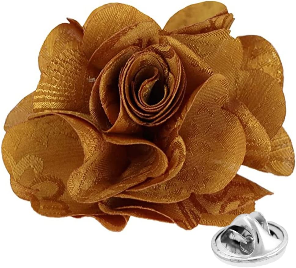 Vittorio Vico Unisex Satin Solid Flower Lapel Pin - Suits You Sir - Mustard Yellow -